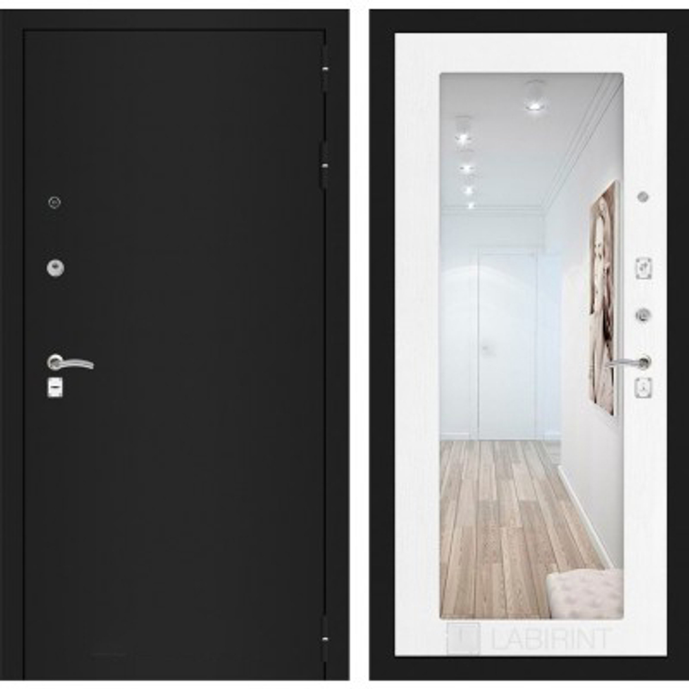 Дверь Входная Лабиринт CLASSIC шагрень черная 18 С зеркалом Белое дерево