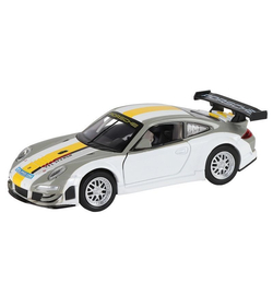 Машина "АВТОПАНОРАМА" Porsche 911 GT3 RSR, серебряный, 1/32, свет, звук, инерция, в/к 17,5*13,5*9см