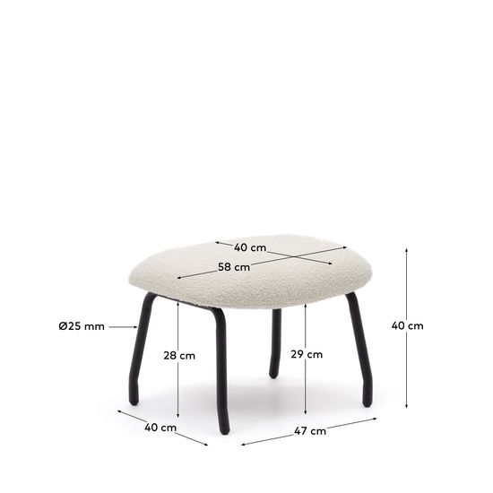 Belina Пуф для ног из белой ткани букле и стали с черной отделкой