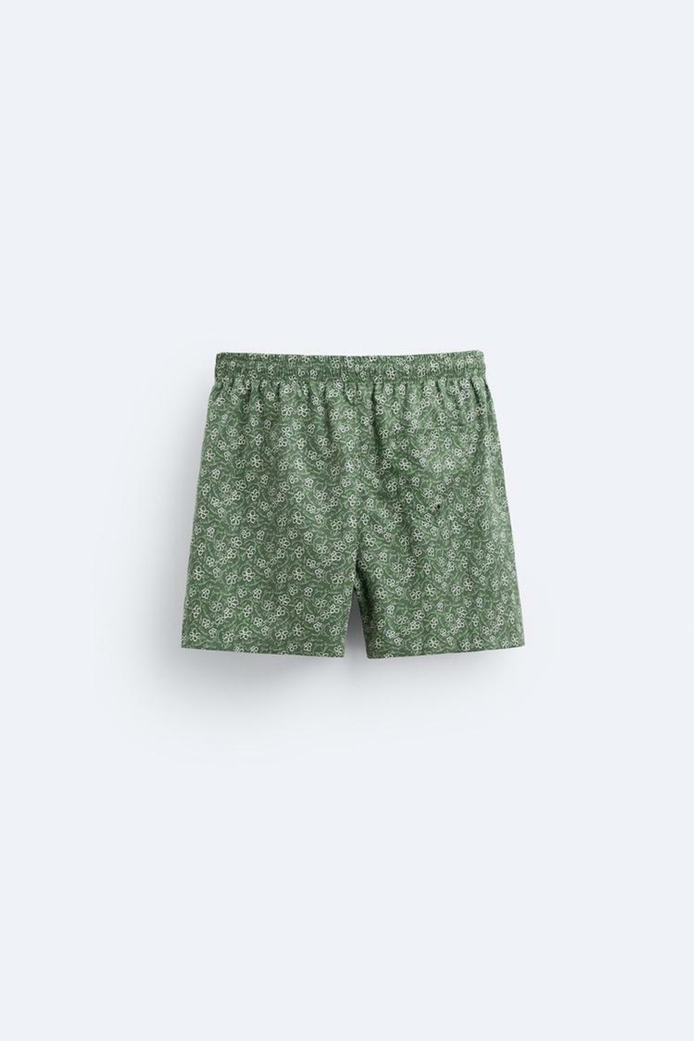 ZARA ПЛАВКИ С ЦВЕТОЧНЫМ ПРИНТОМ, БУТЫЛОЧНО-ЗЕЛЕНЫЙ