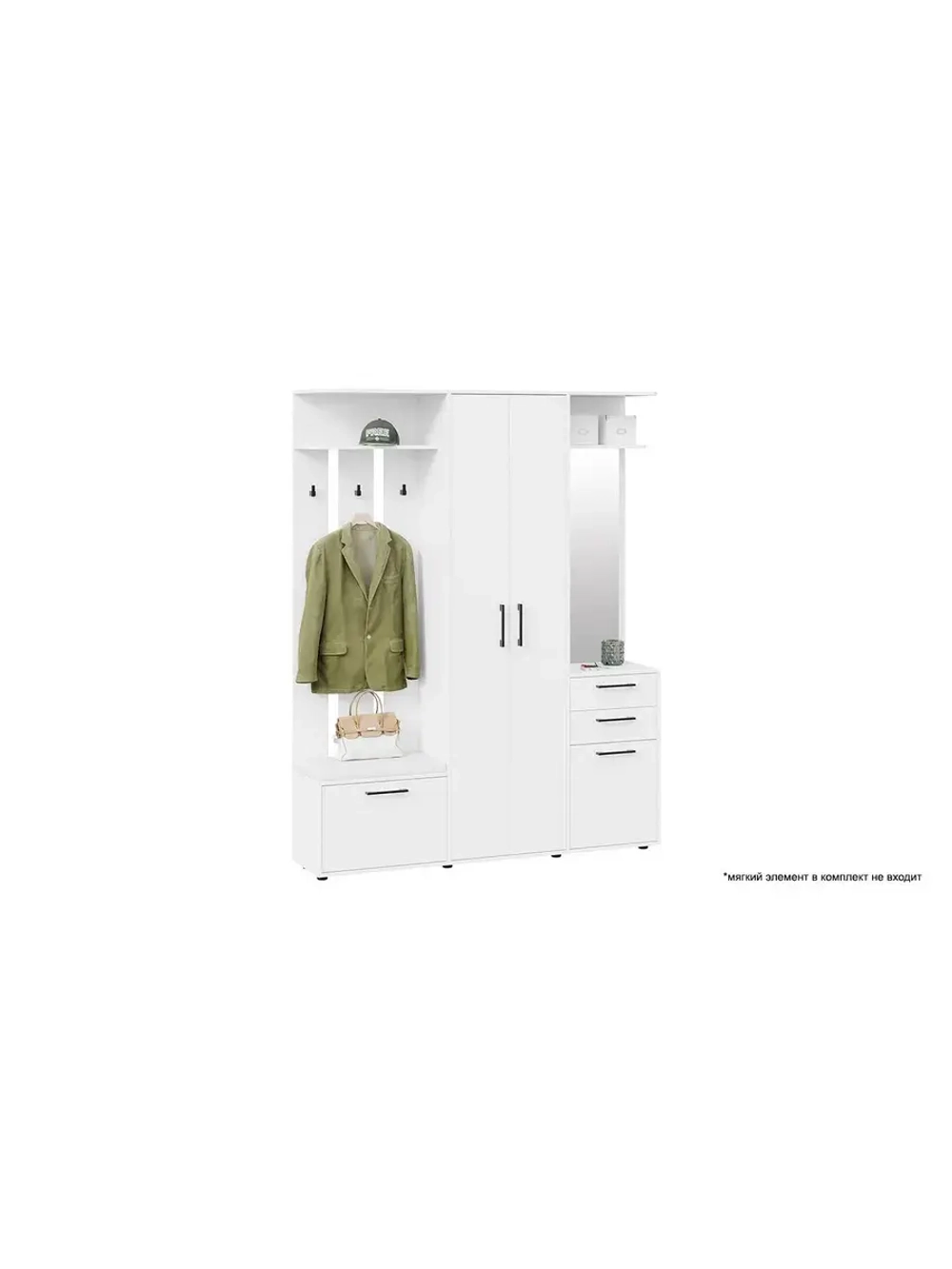 Прихожая с зеркалом Белый Ясень 160х36х205