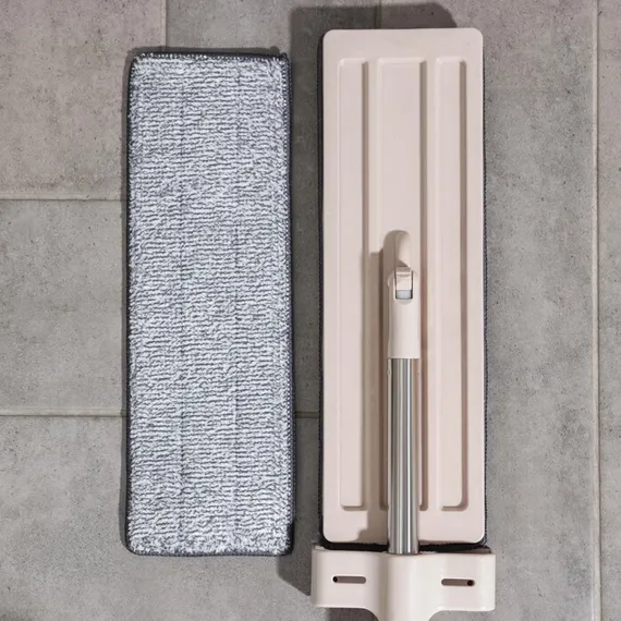 Швабра для мытья пола плоская с вертикальным отжимом Доляна, 2 насадки из микрофибры 35×14 см, стальная ручка 125 см