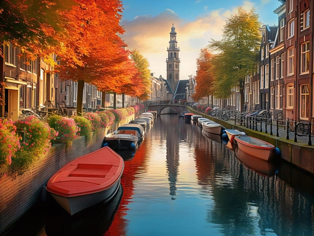 Алмазная мозаика 30*40см. без подр. "Утро в Амстердаме" с полн. заполн.30цв. (Арт.НД-6318)