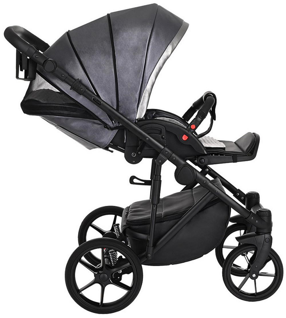 Детская коляска Pituso Luna Luxury 2 в 1 Кожа 10210 Silver Dark Grey