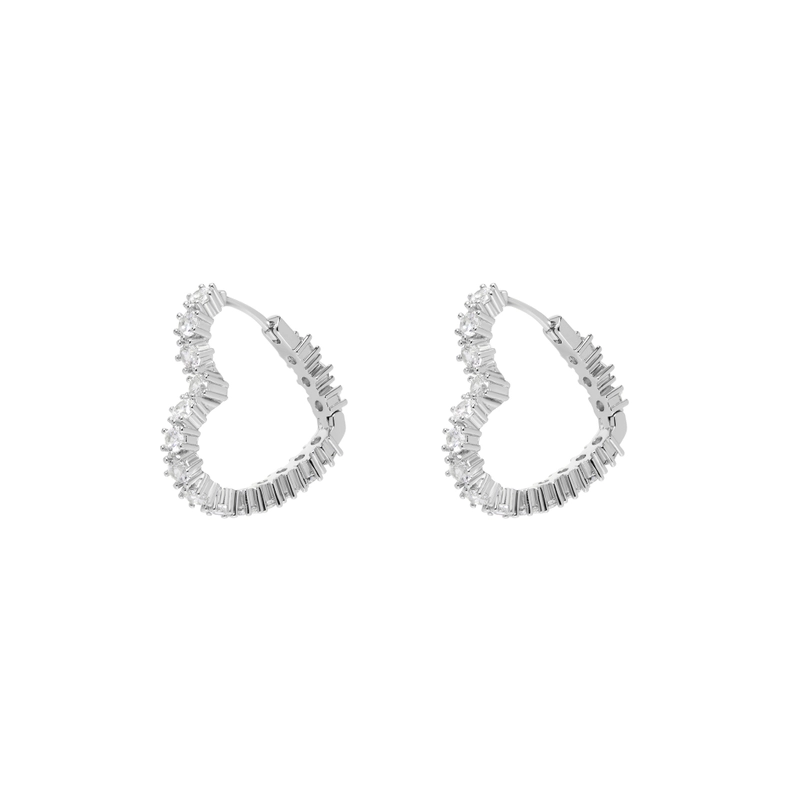 Серьги-кольца Бижутерное Бриллиантовое Сердце – Серебро