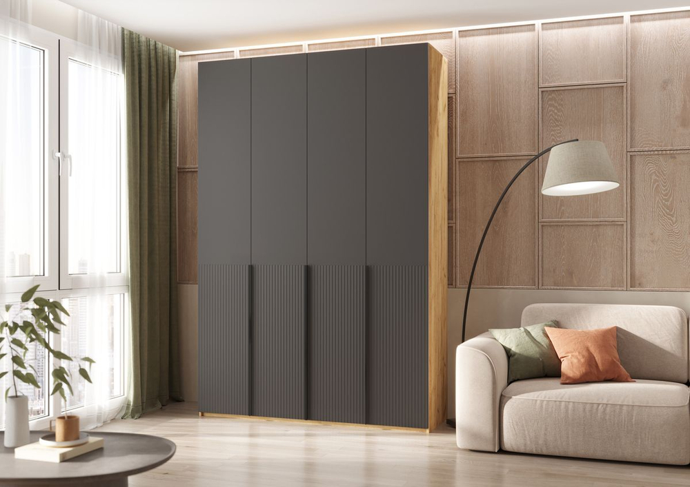 Шкаф для одежды распашной с полками и штангой 3 створки Браш Вайт/Дуб Крафт 120х 51х 240 см