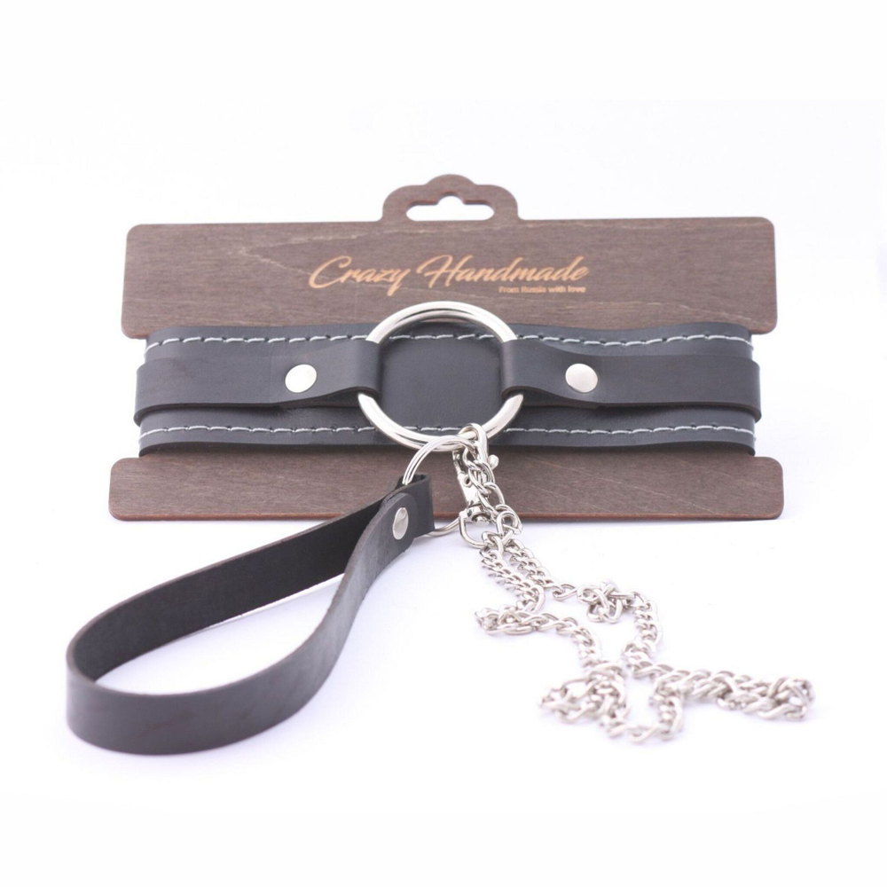 Черный ошейник-чокер с поводком (Цвет: черный)