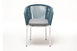 "Марсель" стул плетеный из роупа, каркас алюминий светло-серый (RAL7035) муар, роуп бирюзовый круглый, ткань светло-серая
