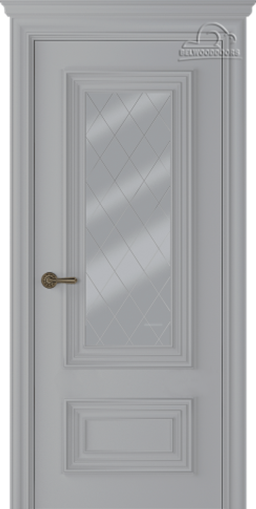 Дверь Палаццо 2 / Цвет Эмаль светло - серый / Мателюкс белый витраж / Двери Belwooddoors