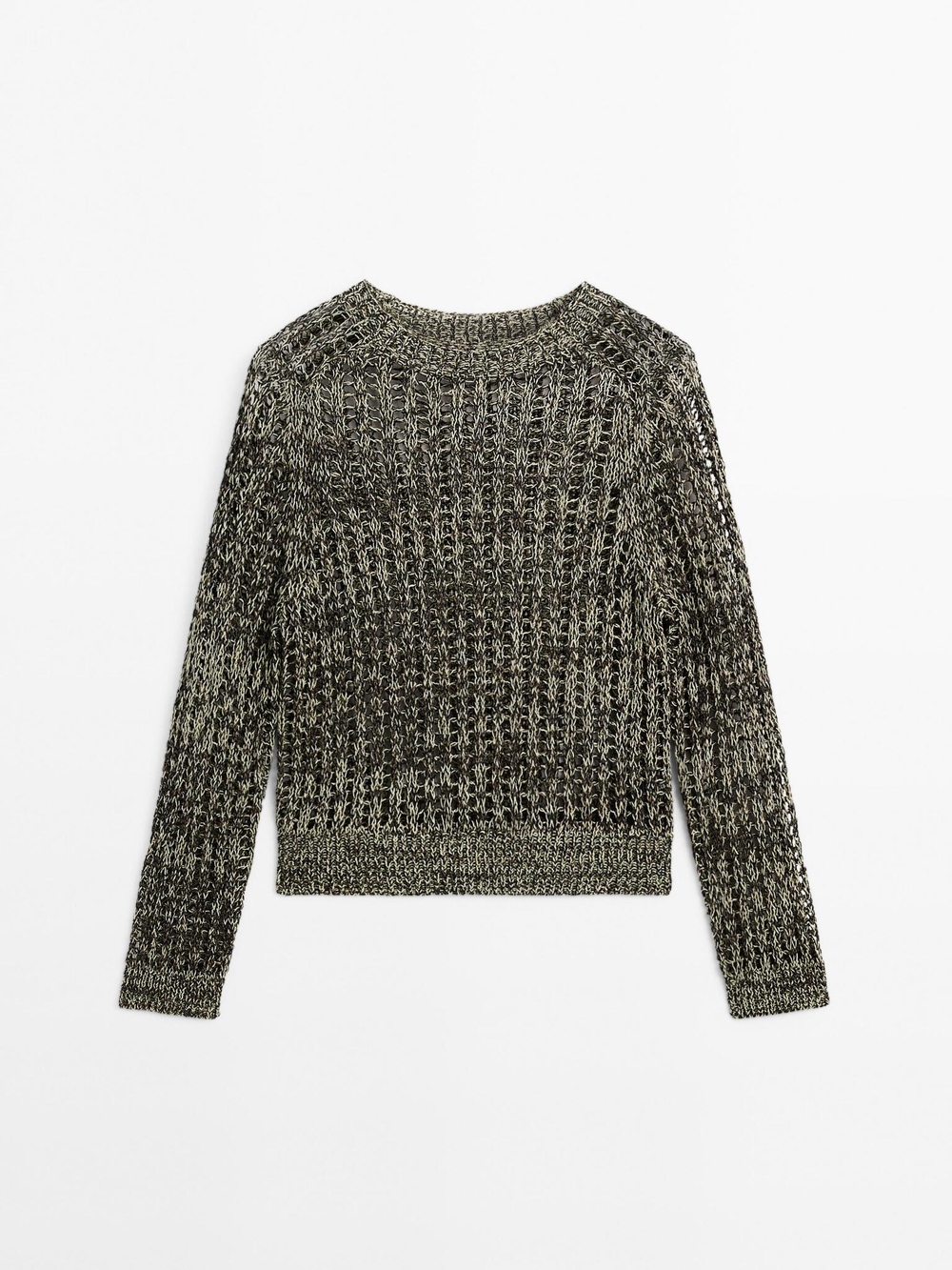 Massimo Dutti Свитер из смесового хлопка с ажурным узором, серый