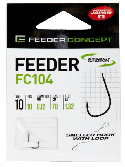 Крючки с поводком FC FEEDER FC104 №10, 10 шт. (поводок 70 см, 0,12 мм)