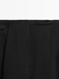 Massimo Dutti Струящиеся брюки из смесовой льняной ткани с декоративными карманами, черный