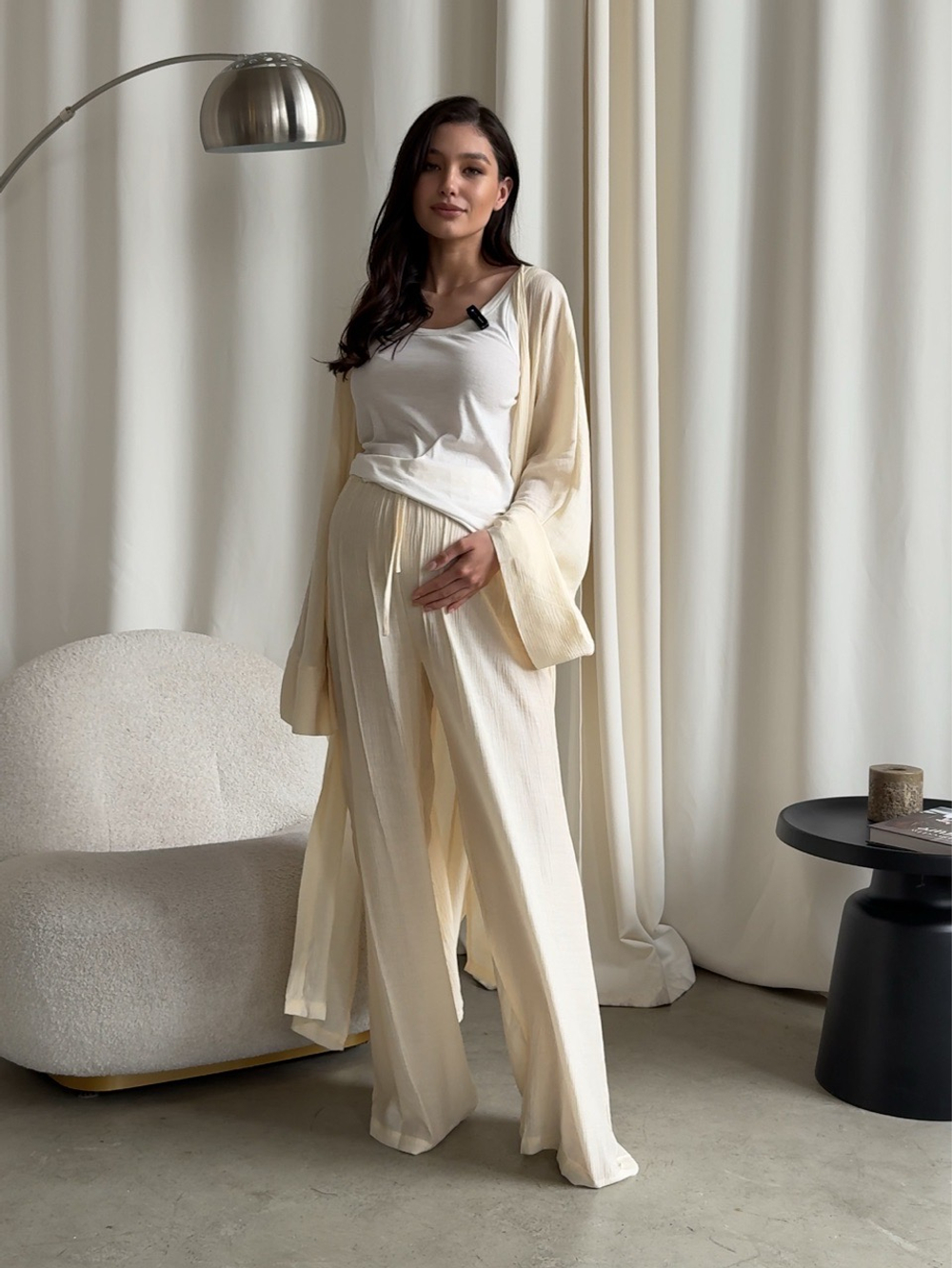 Комплект вискозный, широкие брюки и длинная накидка