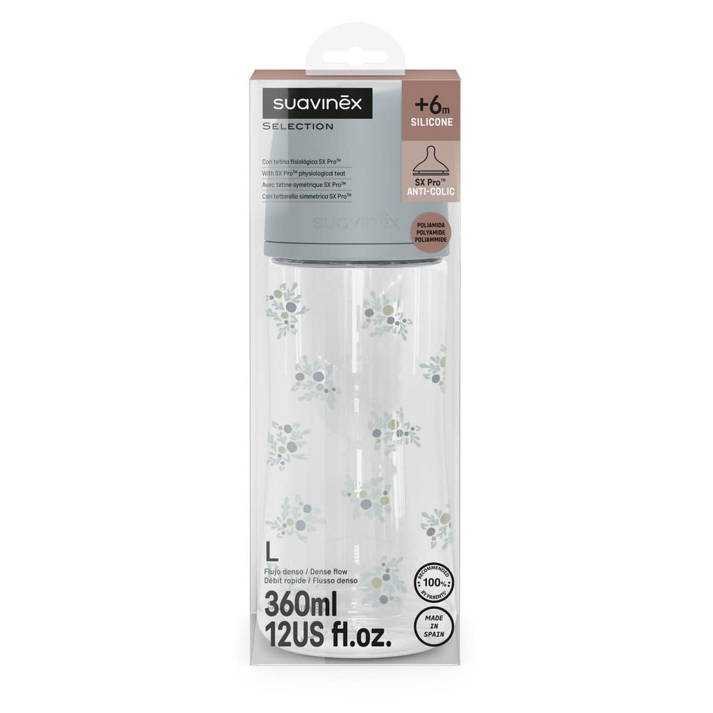 Антиколиковая бутылочка для кормления Suavinex Poetry SX PRO 360 мл, 6 мес+, голубая