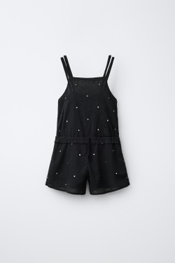 ZARA КОРОТКИЙ КОМБИНЕЗОН С ЗЕРКАЛЬНЫМ ДЕКОРОМ, ЧЕРНЫЙ