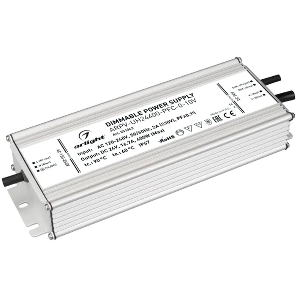 Блок питания ARPV-UH24400-PFC-0-10V (24V, 16.7A, 400W) (Arlight, IP67 Металл, 7 лет) 031043