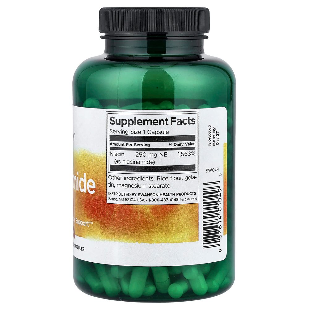 Swanson, никотинамид, 250 мг, 250 капсул