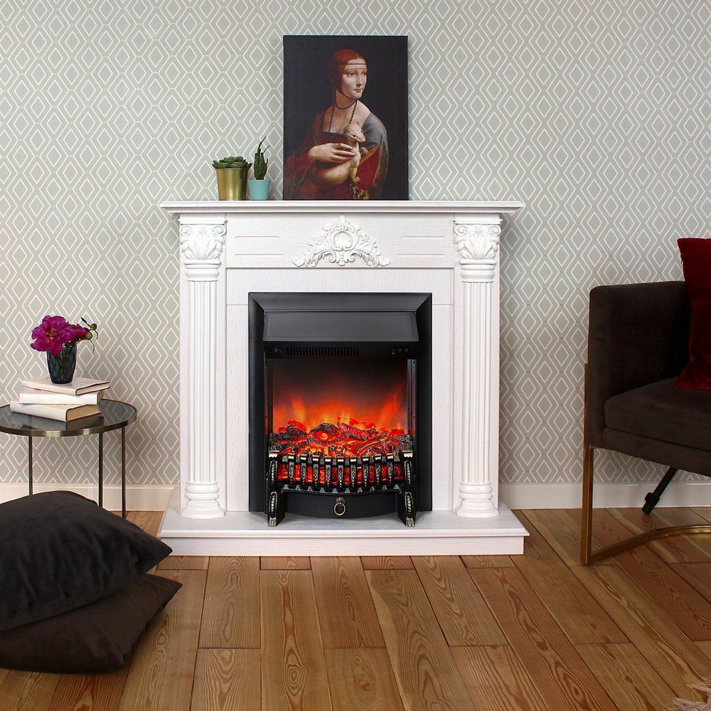 Электрокамин RealFlame Stefania WT белое золото с очагом Fobos Lux Black