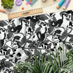 Ткань флис чёрные коты на серых деревьях