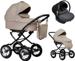 Детская коляска Indigo Barbara Eco Classic 3 в 1 с автокреслом Avionaut Cosmo Grey Be02 св.бежевая кожа