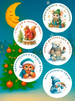 Набор новогодних стикеров 48 штук (65 мм)