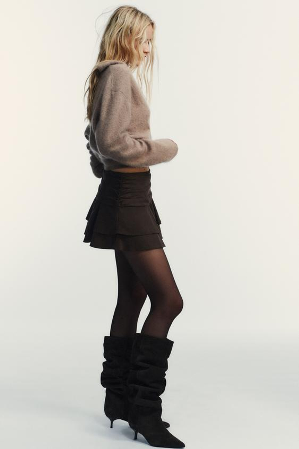ZARA ЮБКА-ШОРТЫ С ВОЛАНАМИ, КОРИЧНЕВЫЙ