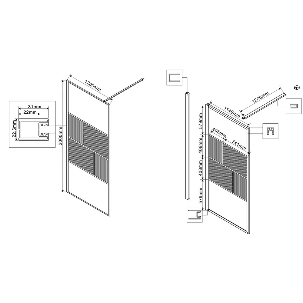 Душевая перегородка Волк-Ин (Walk-In) VSW-1HC120CFBG, 1200*2000, брашированное золото, стекло прозрачное/рифленое