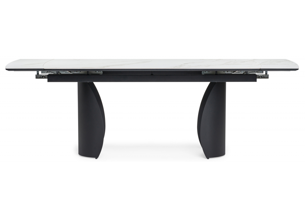 Керамический стол Woodville Готланд 180(240)х90х79 белый мрамор , черный, ножки черные