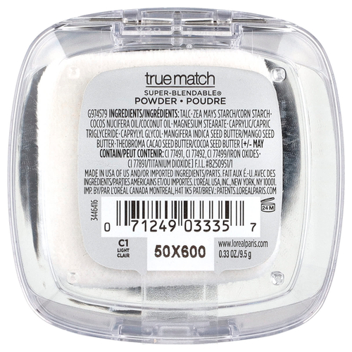 L'Oréal, True Match, суперсмываемая пудра, C1, алебастр, 9,5 г (0,33 унции)