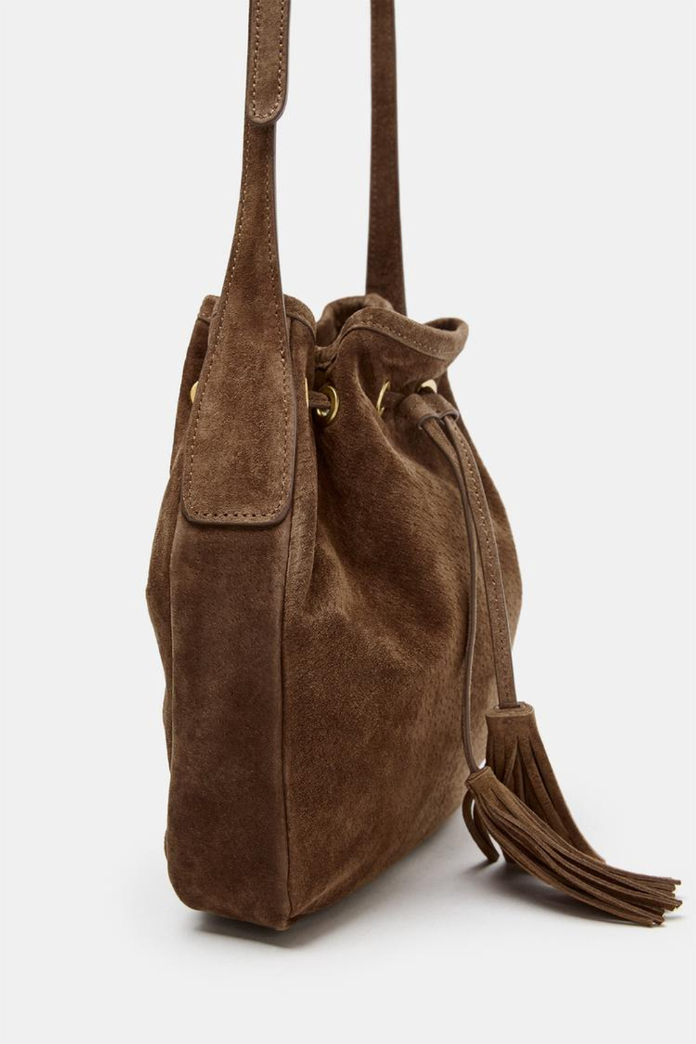ZARA КОЖАНАЯ МИНИ-СУМКА СО СБОРКОЙ, ПЕСОЧНЫЙ/КОРИЧНЕВЫЙ
