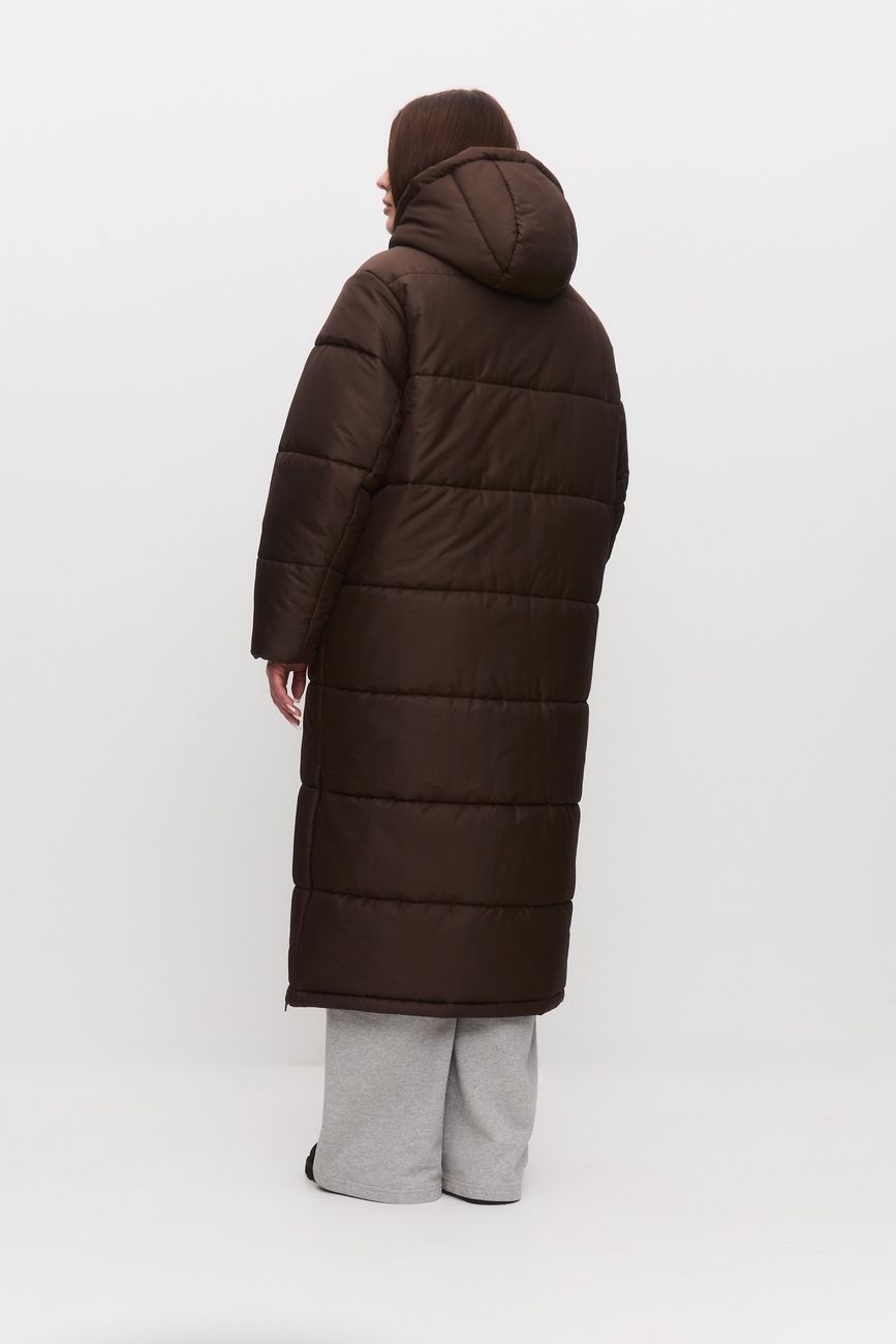 Пуховик длинный стеганый, шоколад