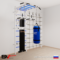 Шведская стенка Sv Sport усиленная 65310 (Турник рукоход/Брусья/Скамья/Трапеция/Цепь/Мешок 15кг/Канатный лаз)