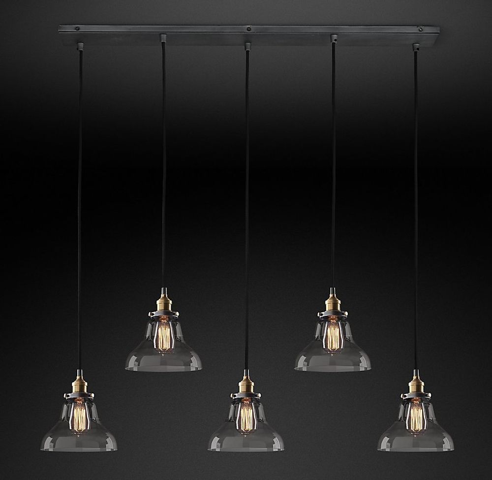 Подвесной дизайнерский светильник  20th C. Factory Filament Smoke Glass Boulangerie Rectangular Pendant by Restoration Hardware