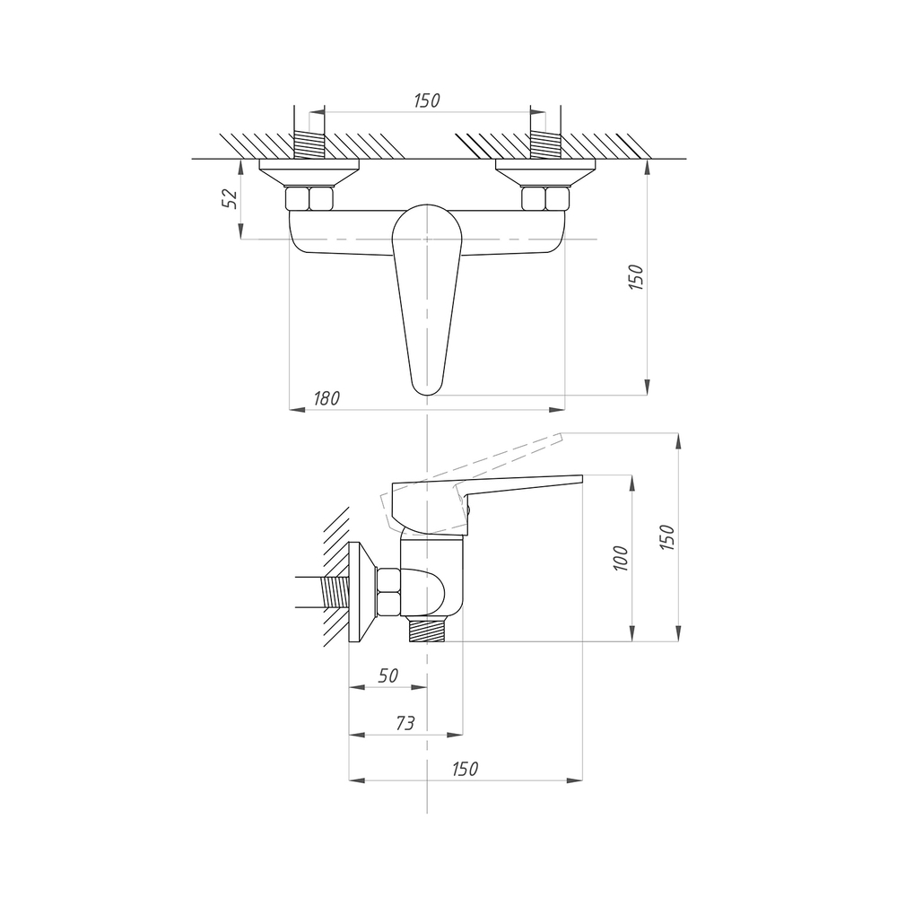 Смеситель для душа 35к ПРОФСАН ПСМ-104-4 "КОМПЛЕКТАЦИЯ" тип См-ДшОНРШл, эксцентрики "ЕВРО", ХРОМ