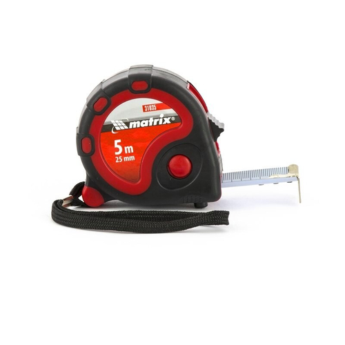 Рулетка 5 м х 25 мм, Status 3 fixations, двухкомпонентный корпус, 3 фиксации ленты, Matrix, 31035