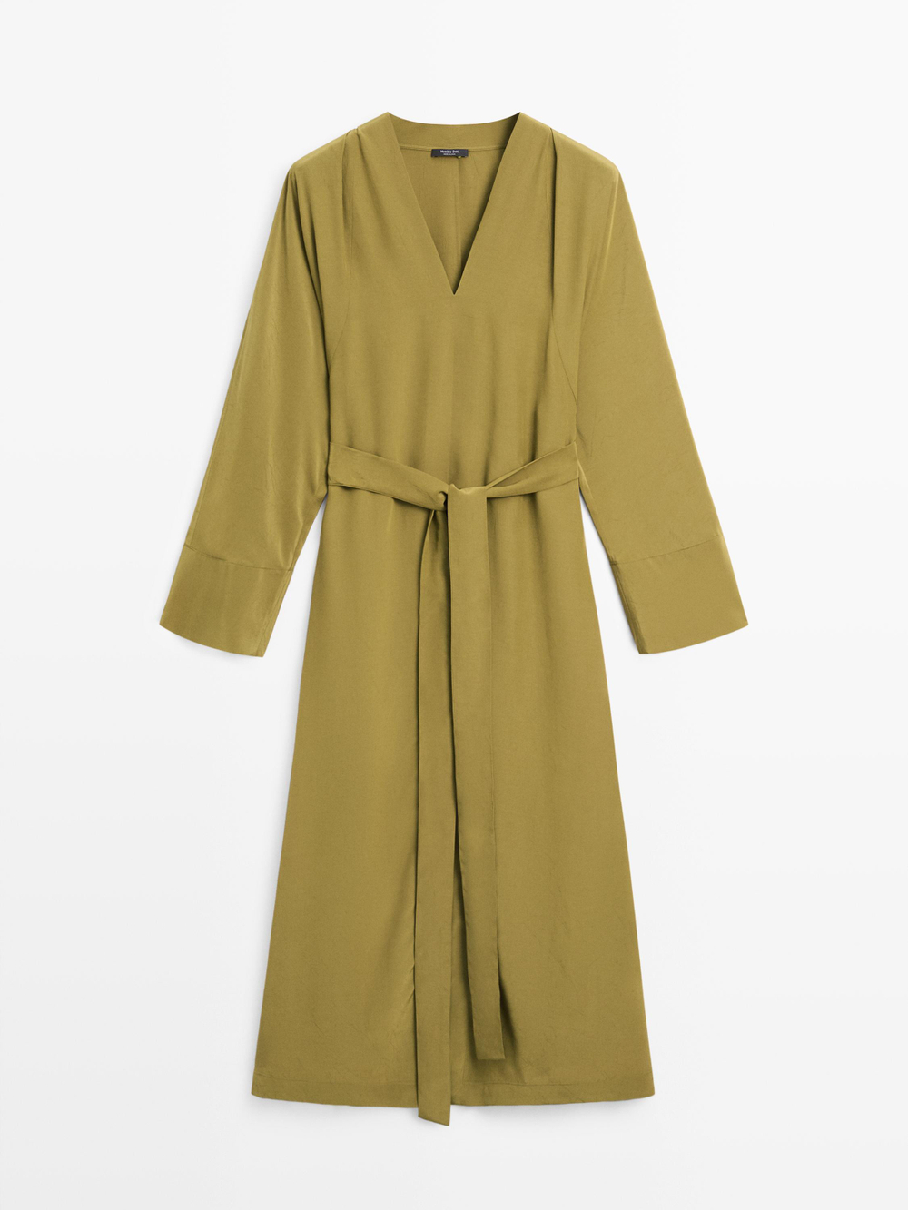 Massimo Dutti Длинное струящееся платье с V-образным вырезом, фисташково-зеленый