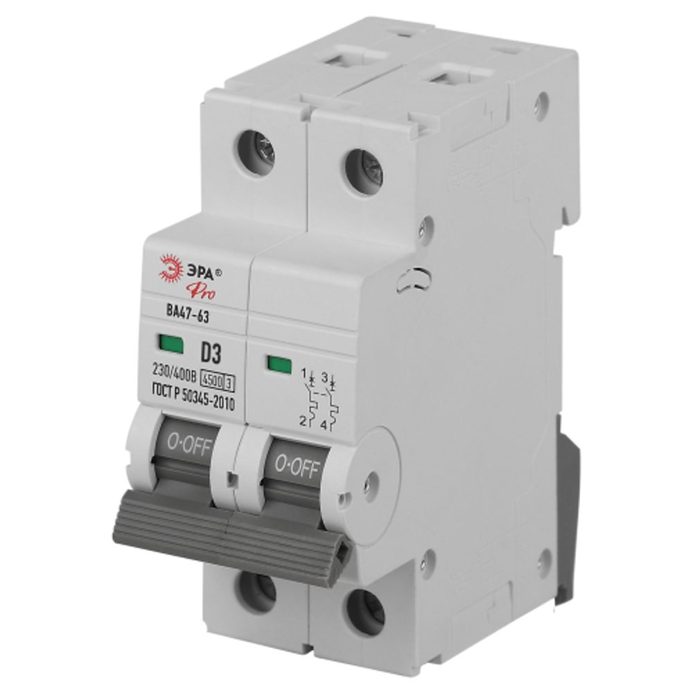Автоматический выключатель ЭРА PRO VA63-2P03D4.5 ВА47-63 2P 3А кривая D 4,5кА | Модульные автоматические выключатели