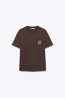 ZARA МАЙКА С БРОШЬЮ, КОРИЧНЕВЫЙ