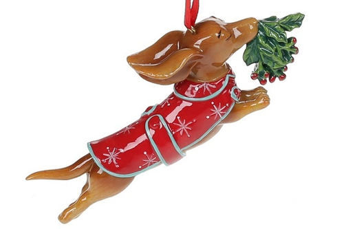 Фигурка подвесная Такса с омелой"