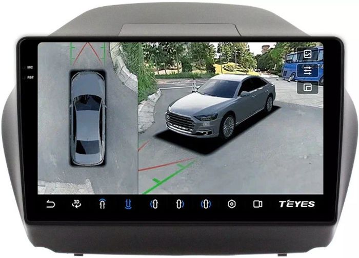 Магнитола для Hyundai iХ35, Tucson 2 2009-2015 (без штатного усилителя) - Teyes CC3-2K-360 монитор 10.36" 2K QLED на Android 10, Быстрая, CarPlay, 4G SIM-слот, 4 камеры в комплекте
