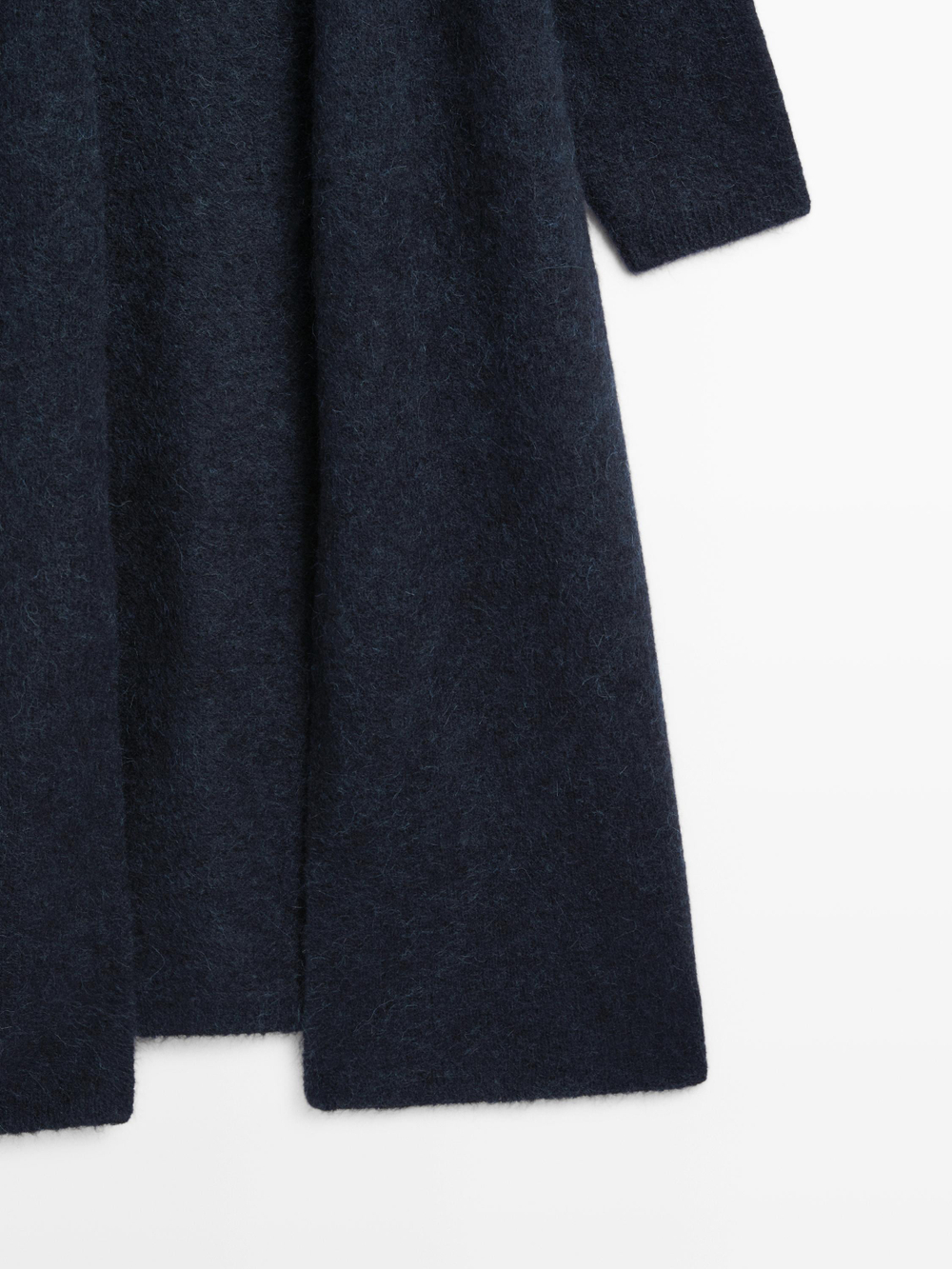 Massimo Dutti Длинный кардиган из ворсованной смесовой альпаки, темно-синий