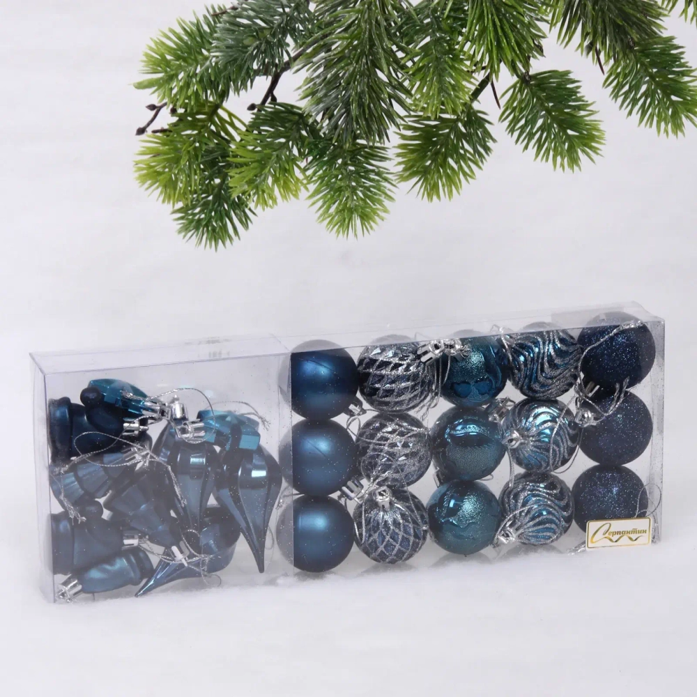 Набор ёлочных украшений «Elegant shine» 4 см (30 предмета), Сапфир