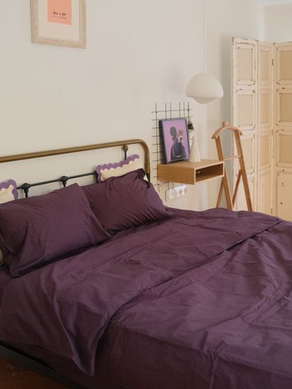 Комплект постельного белья из стираного перкаля сливового цвета из коллекции essential, 200х220 см