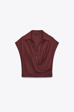 ZARA ТОП НА ЗАПÁХ ИЗ ЛЬНА, ГРАНАТОВЫЙ