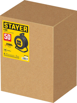STAYER S-207, ПВС, 2 х 0.75 мм2, 50 м, 2200 Вт, удлинитель на катушке (55073-50)