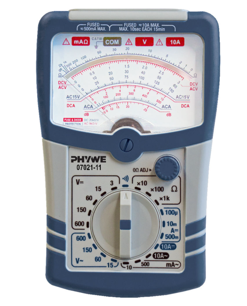 PHYWE Аналоговый мультиметр, 600 В AC/DC, 10A AC/DC, 2 MΩ, защита от перегрузки