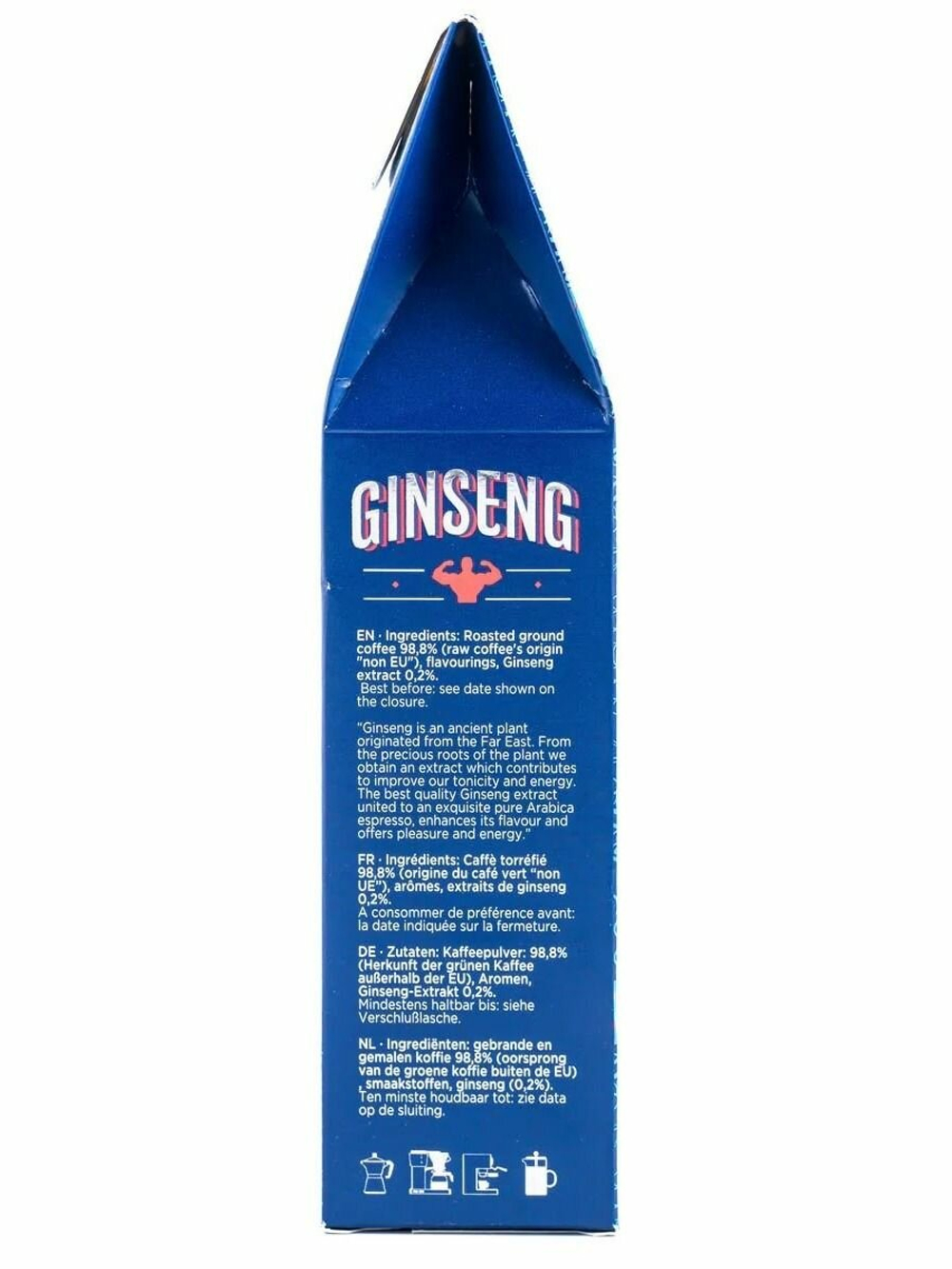 Кофе молотый Puro Arabica Con Estrarro Al Ginseng, 250 гр.