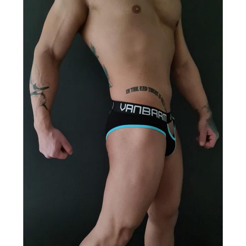 Мужские трусы слипы черные с вырезами Van Baam 48133