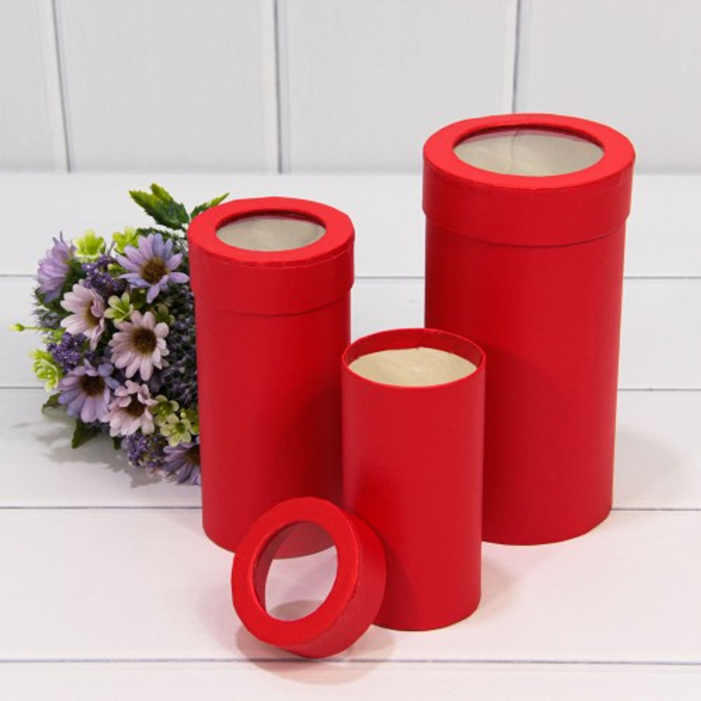 Коробка Ювелирная 9.5х18 см Набор 3 шт с окошком (Красный)