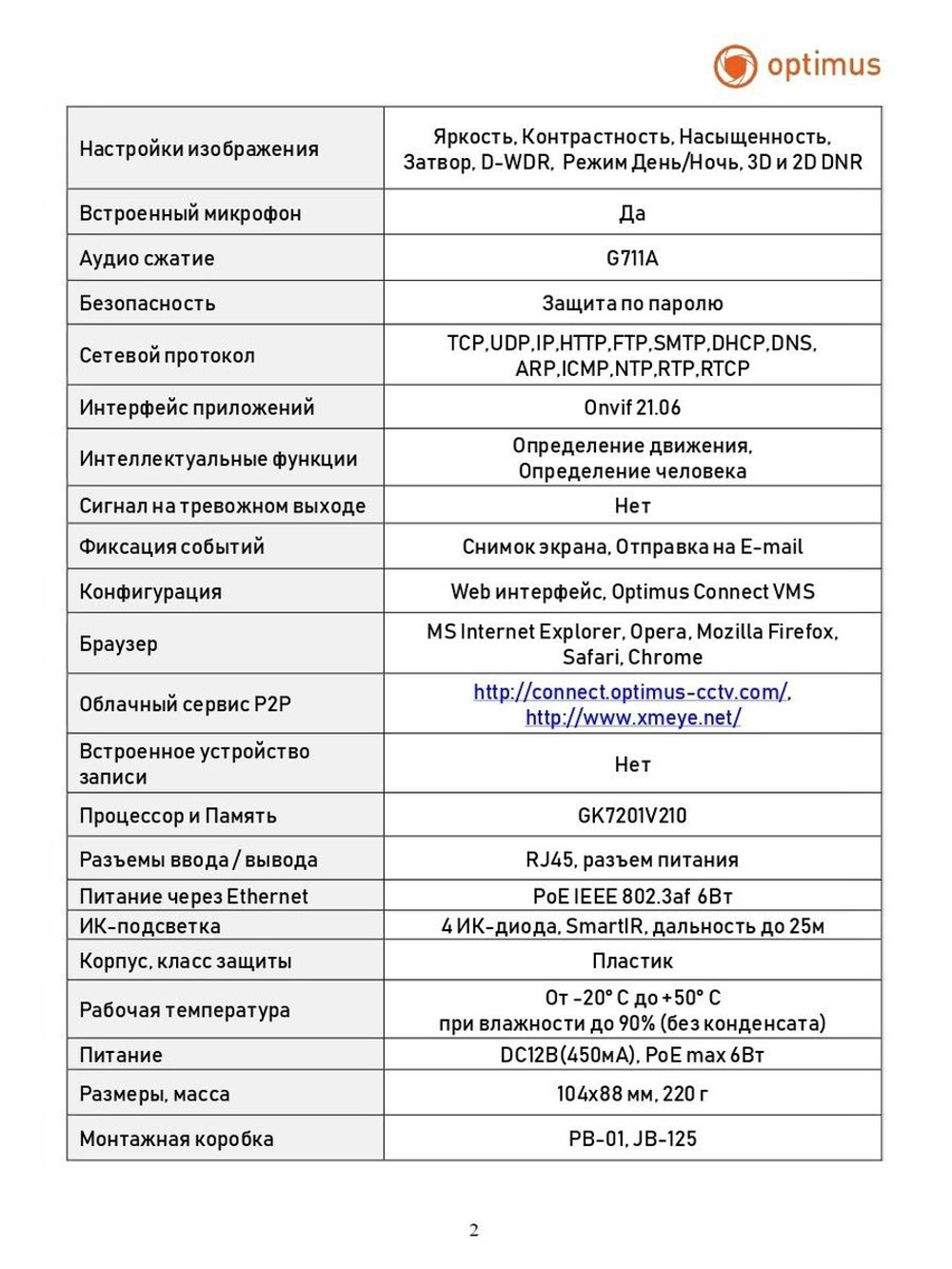 Видеокамера Optimus ECO IP-022.1(2.8)MP